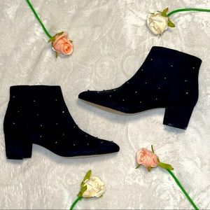 NWOT Katy Perry Black Suede and Rhinestones Ankle Boots w/ Low Chunky Heel